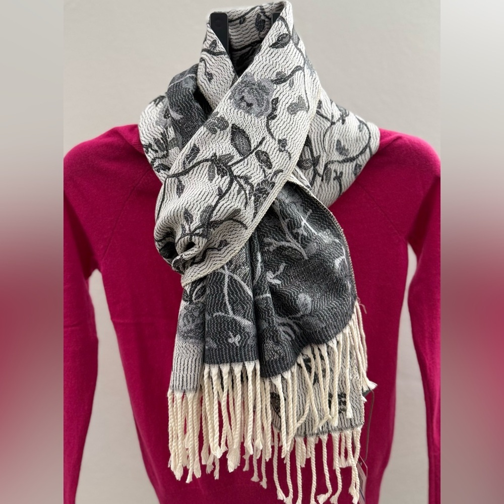 Vince Camuto Black and Cream Floral Scarf